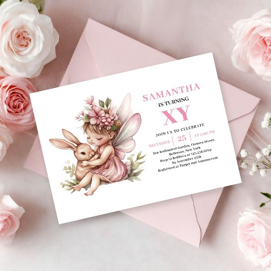 Magical Fairy Girl Birthday Pink Floral invitation 招待状