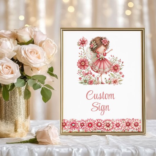 Magical Fairy Girl Blush Floral Birthday Custom   ポスター