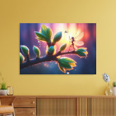 Magical fairy with dewdrop lantern on the branch キャンバスプリント (インサイチュ (リビング))