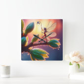 Magical fairy with dewdrop lantern on the branch スクエア壁時計 (ホーム)