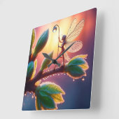 Magical fairy with dewdrop lantern on the branch スクエア壁時計 (傾斜)