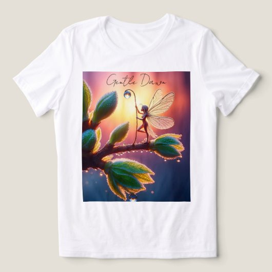 Magical fairy with dewdrop lantern on the branch トライブレンドＴシャツ (デザイン正面)
