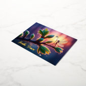 Magical fairy with dewdrop lantern on the branch 箔シーズンポストカード (回転した状態)