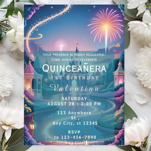 Magical Fairytale Castle Baby Girl Birthday 招待状