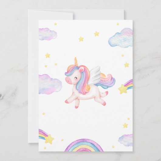 Magical Fairytale Unicorn Rainbow Clouds 招待状 (裏面)