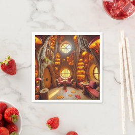 Magical Fall Hollow Tree House Découpage Napkins スタンダードカクテルナプキン