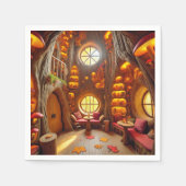 Magical Fall Hollow Tree House Découpage Napkins スタンダードカクテルナプキン (正面)