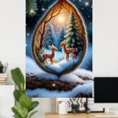 🦌 Magical Fawns in Snow Teardrop Scene ❄️🌟🌲✨ ポスター (ホームオフィス)