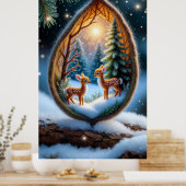 🦌 Magical Fawns in Snow Teardrop Scene ❄️🌟🌲✨ ポスター (キッチン)