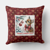 Magical festive scene baby fawn Christmas pillow  クッション (裏面)