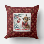 Magical festive scene baby fawn Christmas pillow  クッション (正面)
