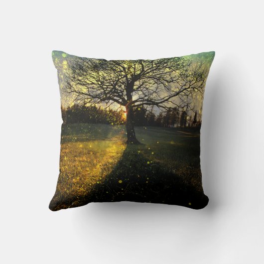 Magical fireflies dreamy landscape クッション (裏面)