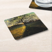 Magical fireflies dreamy landscape スクエアペーパーコースター (アングル)