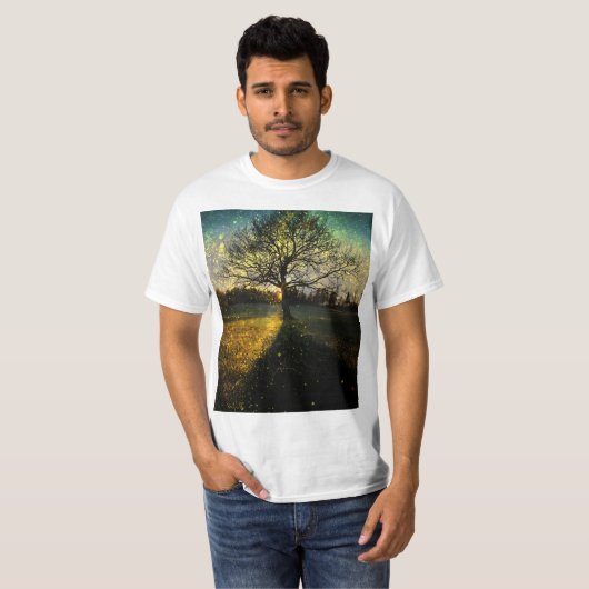 Magical fireflies dreamy landscape tシャツ (正面フル)