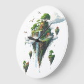 Magical Floating Islands with Trees, Birds & Drago ラージ壁時計 (傾斜)