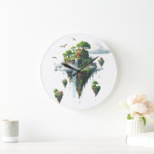 Magical Floating Islands with Trees, Birds & Drago ラージ壁時計 (ホーム)