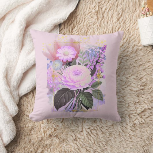 Magical Floral Bouquet in Golden Frame クッション (ブランケット)