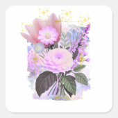 Magical Floral Bouquet in Golden Frame スクエアシール (正面)
