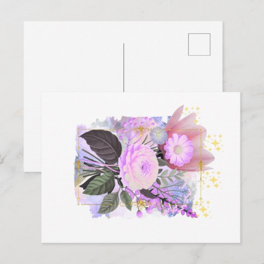 Magical Floral Bouquet in Golden Frame ポストカード (正面/裏面)