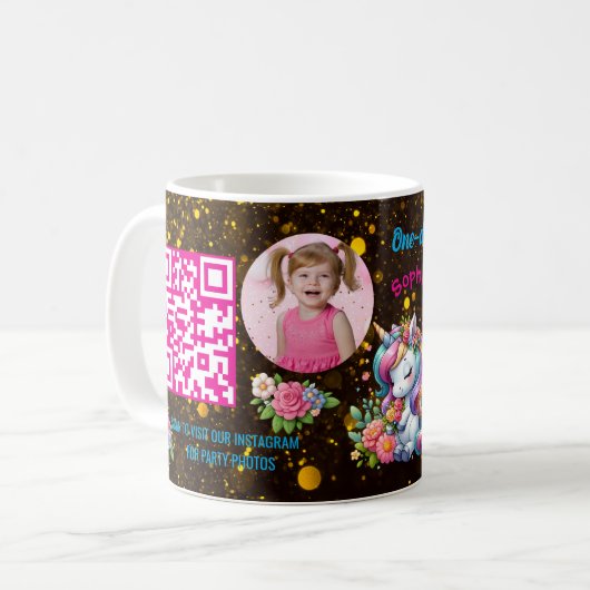Magical Floral Unicon Kids Birthday Barcode Favor コーヒーマグカップ (正面左)