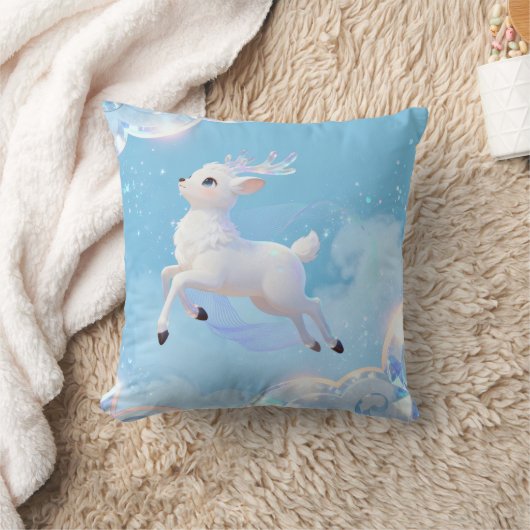 Magical Flying Deer Pillow - Dreamy Pastel Design  クッション (ブランケット)