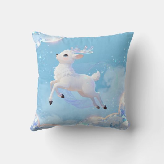 Magical Flying Deer Pillow - Dreamy Pastel Design  クッション (裏面)
