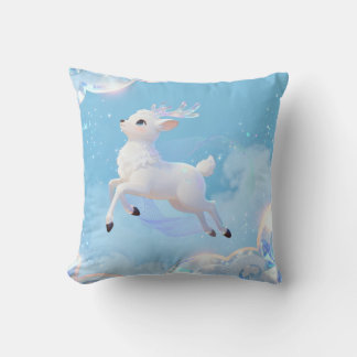 Magical Flying Deer Pillow - Dreamy Pastel Design クッション