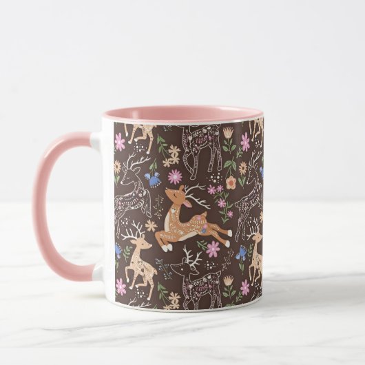 Magical Folk Art Deer in a Woodland Forest マグカップ (左)