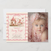 Magical Forest Pink Fairy ファーストバースデー 写真 招待状 (正面)