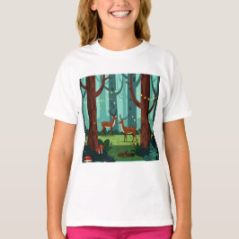 Magical forest scene with two reindeer tシャツ
