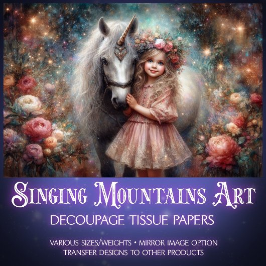 Magical Friendship Unicorn and Girl Decoupage 薄葉紙