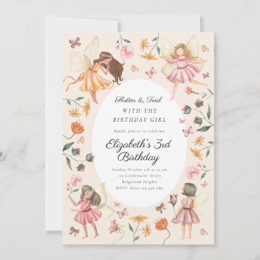 Magical Garden Floral Fairy Birthday Party 招待状 (正面)