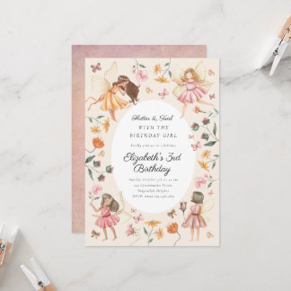 Magical Garden Floral Fairy Birthday Party 招待状