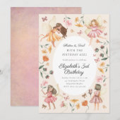 Magical Garden Floral Fairy Birthday Party 招待状 (正面/裏面)