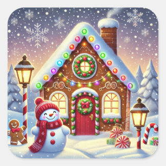 Magical Gingerbread Wonderland: Festive Snowman an スクエアシール