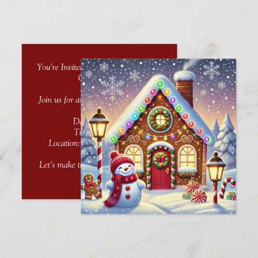 Magical Gingerbread Wonderland: Festive Snowman an 招待状 (正面/裏面)