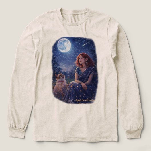 Magical Girl and Kitten - Starry Night Dream Cat トライブレンドTシャツ (デザイン正面)