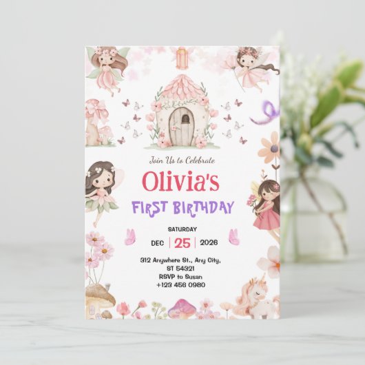 Magical Girls Fairy 1st Birthday Invitation 招待状 (スタンド正面)