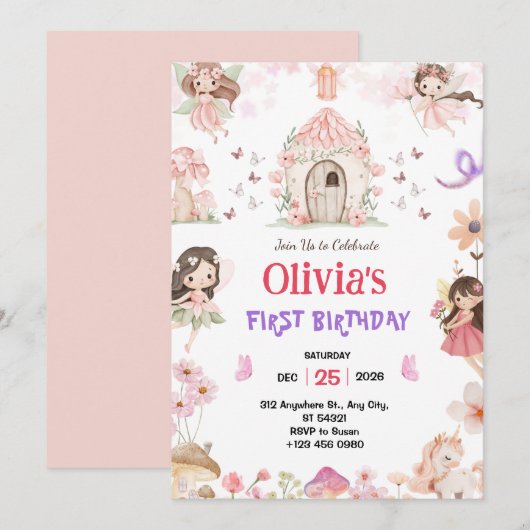Magical Girls Fairy 1st Birthday Invitation 招待状 (正面/裏面)