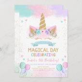 Magical Glitter Unicorn Birthday 招待状 (正面/裏面)