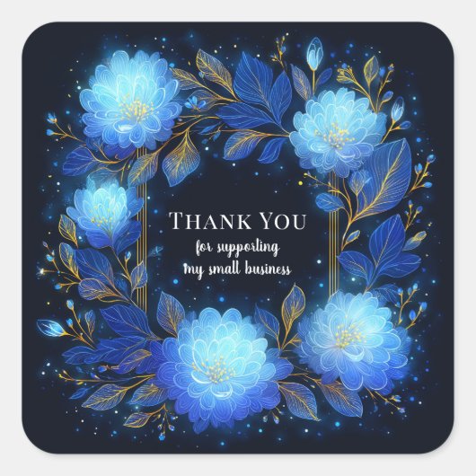 Magical Glowing Blue Floral Gold Sparkle Celestial スクエアシール (正面)