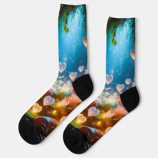 Magical Glowing Flowers Heart Garden  ソックス (左)