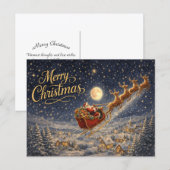 Magical Gold Santa Night Sky Merry Christmas シーズンポストカード (正面/裏面)