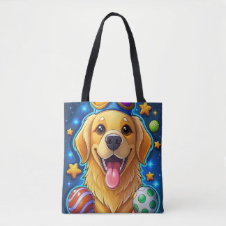 Magical Golden Retriever Puppy with Stars トートバッグ