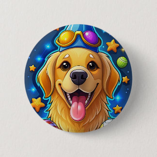 Magical Golden Retriever Puppy with Stars 缶バッジ