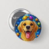 Magical Golden Retriever Puppy with Stars 缶バッジ (正面&裏面)