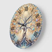 Magical Golden Tree Crystal Gems Spiritual ラージ壁時計 (傾斜)