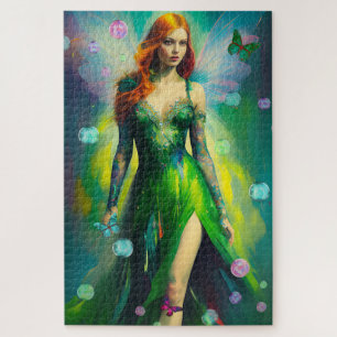 Magical Green Irish Woodland Fairy and Butterflies ジグソーパズル