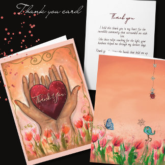 Magical Hands holding Heart thank you card カード