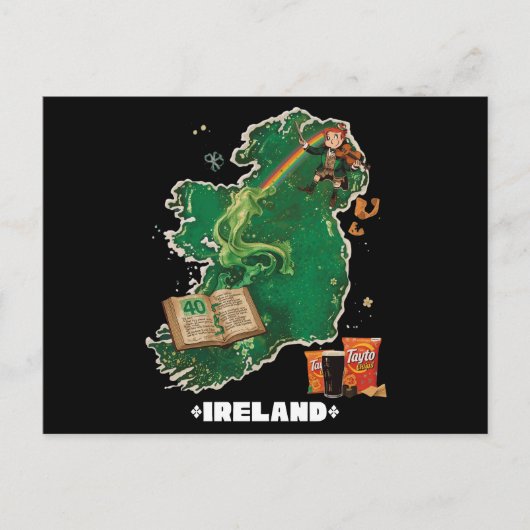 Magical Ireland Map Leprechaun Rainbow ポストカード (正面)